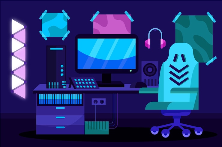 Free Vector cartoon gamer room illustration