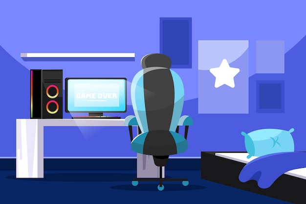 Cartoon gamer room illustration