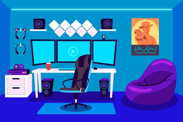 Cartoon gamer room illustration