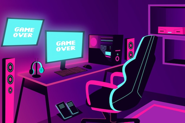 Cartoon gamer room illustration