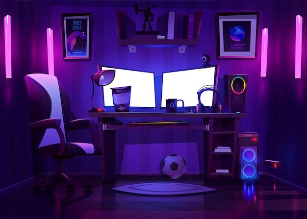 Free vector cartoon gamer room illustration