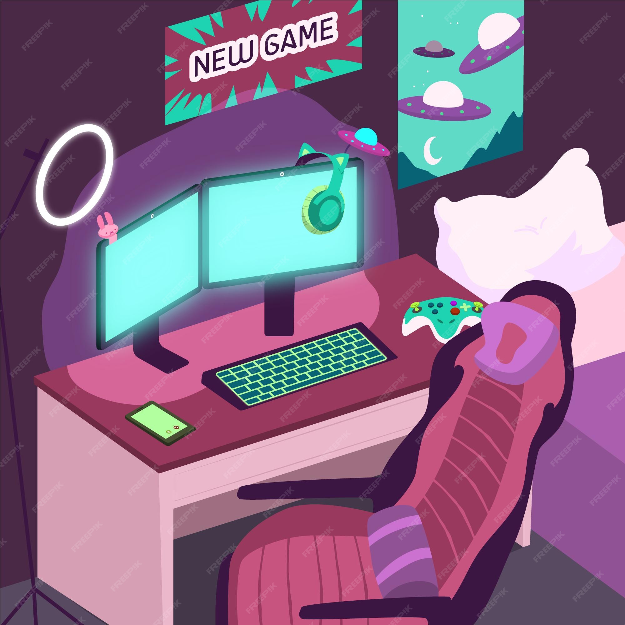 Free Vector  Cartoon gamer room illustration