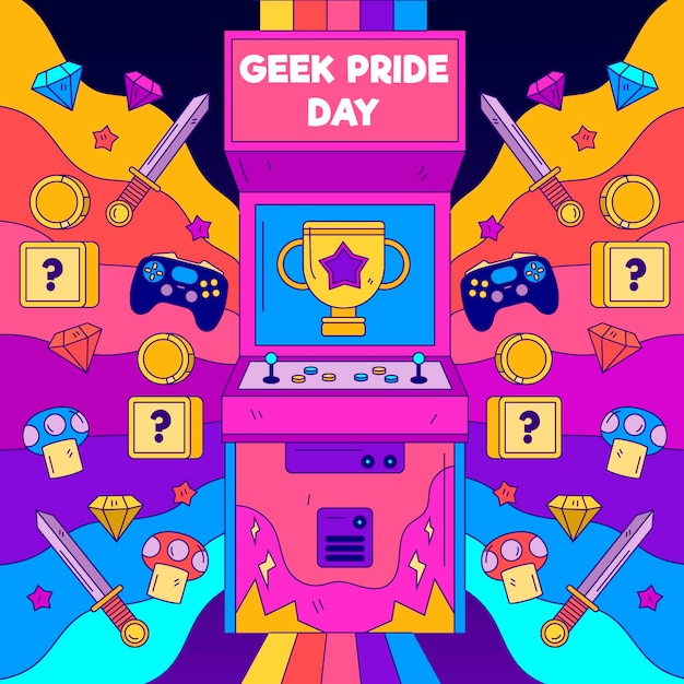 Cartoon geek pride day illustration