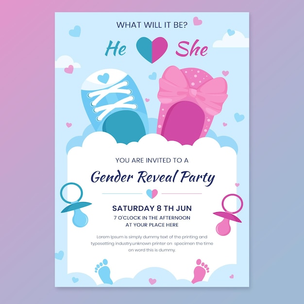 Free vector cartoon gender reveal invitation template