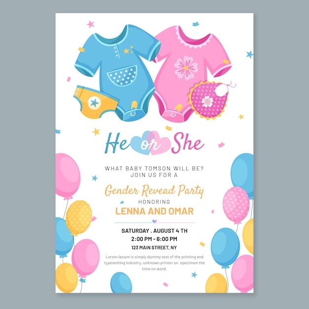 Cartoon gender reveal invitation template