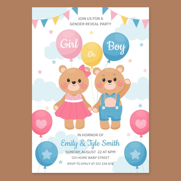 Free vector cartoon gender reveal invitation template