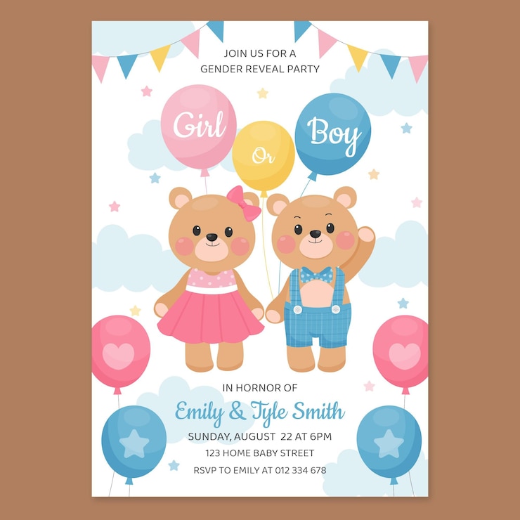 Free Vector cartoon gender reveal invitation template
