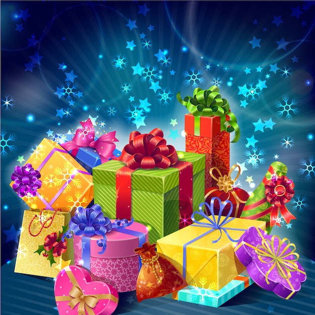 Cartoon Gifts Boxes Holiday Composition