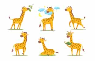 Free vector cartoon giraffe set