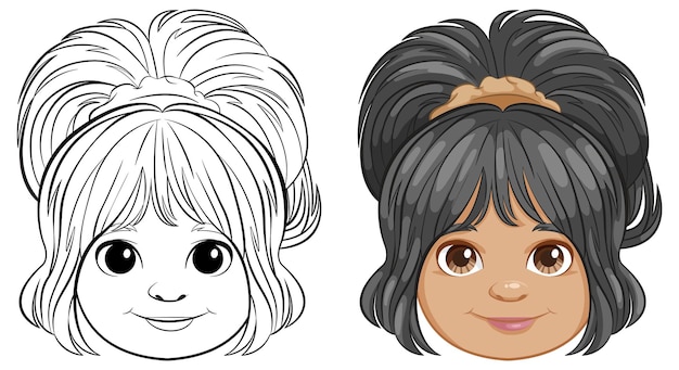 Cartoon girl before and after coloring