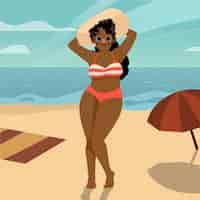 Free vector cartoon girl in bikini on the beach illustration