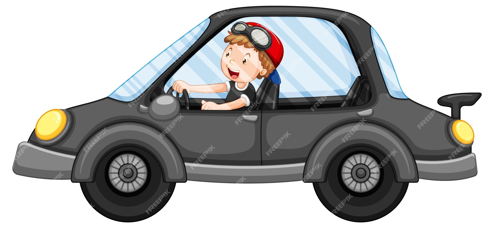 Free Vector | Cartoon girl driving black car