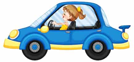 Free vector cartoon girl driving blue car