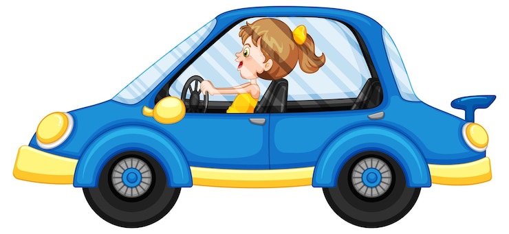 Free Vector cartoon girl driving blue car