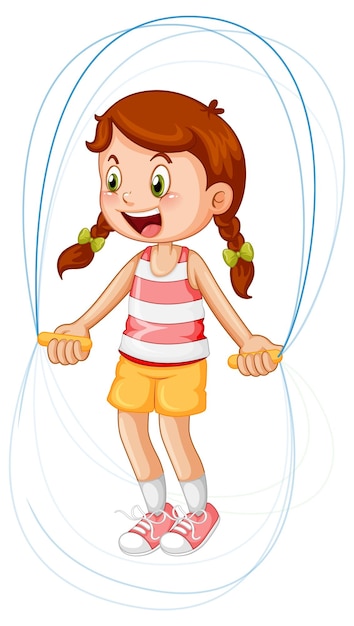 Бесплатное векторное изображение Мультяшная девочка прыгает через скакалку