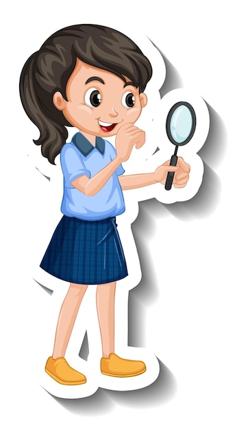 Free vector cartoon girl looking through magnifying glass