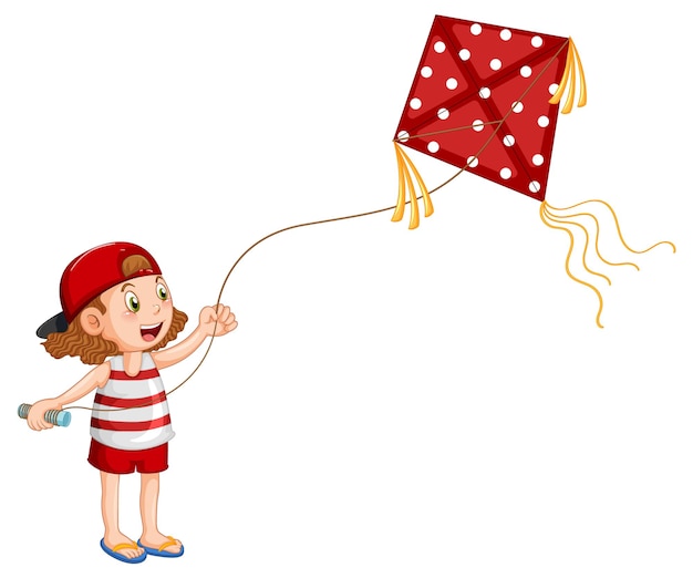 Cartoon girl playing kite