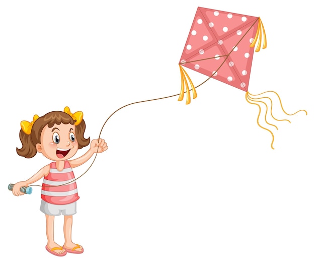 Cartoon girl playing kite
