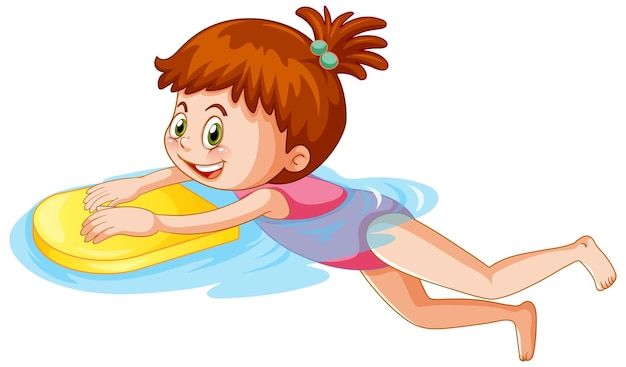 Мультяшная девочка занимается плаванием