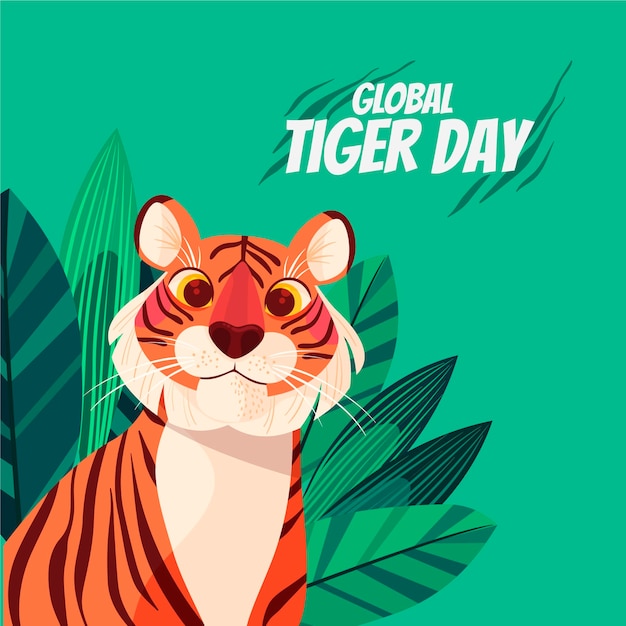 Vettore gratuito illustrazione di giorno della tigre globale del fumetto