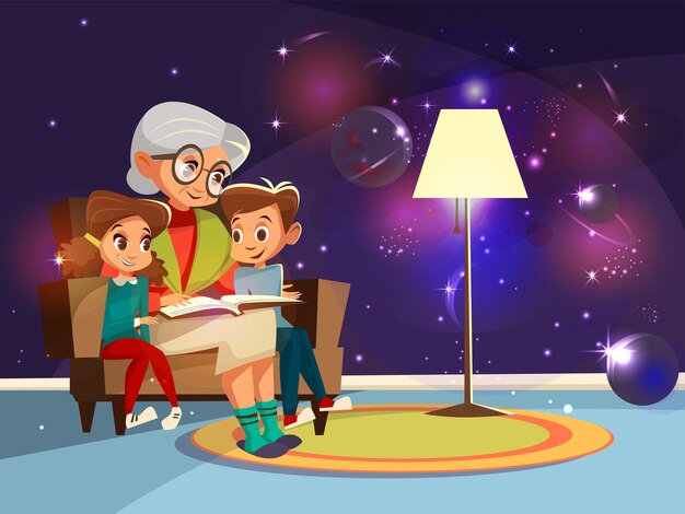 천문 물리학, 우주 우주 과학 책을 읽고 만화 할머니