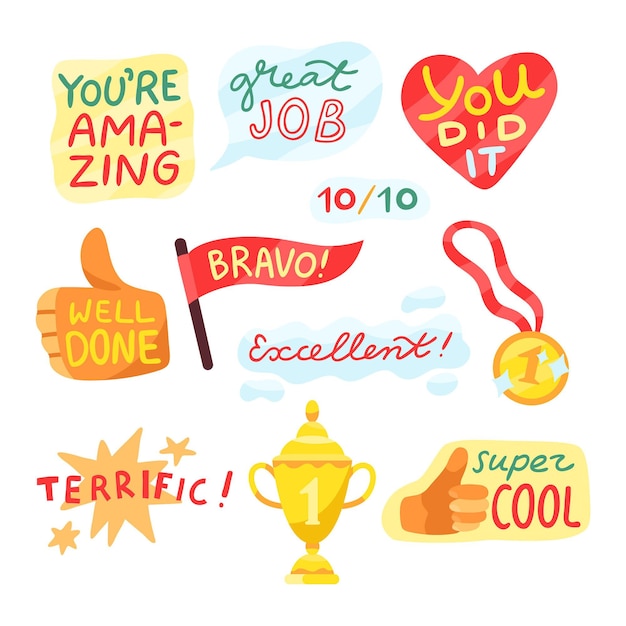 Cartoon great job stickers collection