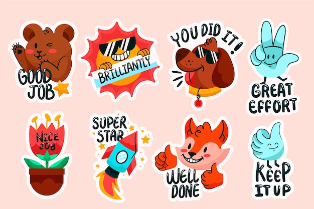 Free vector cartoon great job stickers set