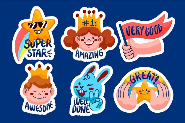 Cartoon great job stickers set