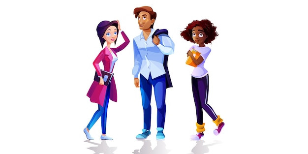 Бесплатное векторное изображение Группа мультфильмов мультикультурных студенческих персонажей