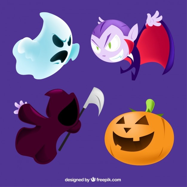 Free vector cartoon halloweeen characters