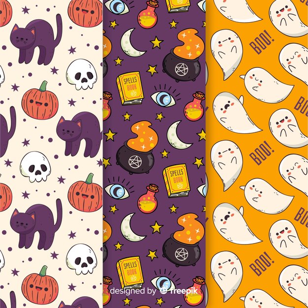 Cartoon halloween pattern collection