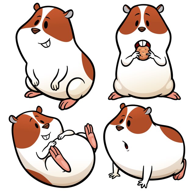 手描きスタイル リアルな動物イラストがかわいいハムスター プレミアムベクター