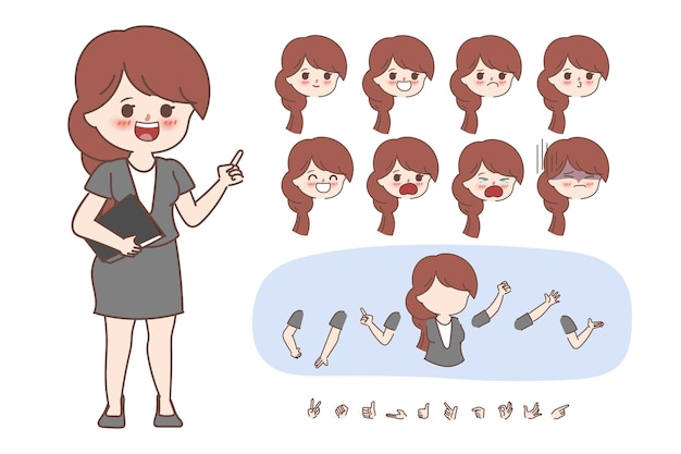 Cartoon hand drawn doodle businesswoman character creation design for animated