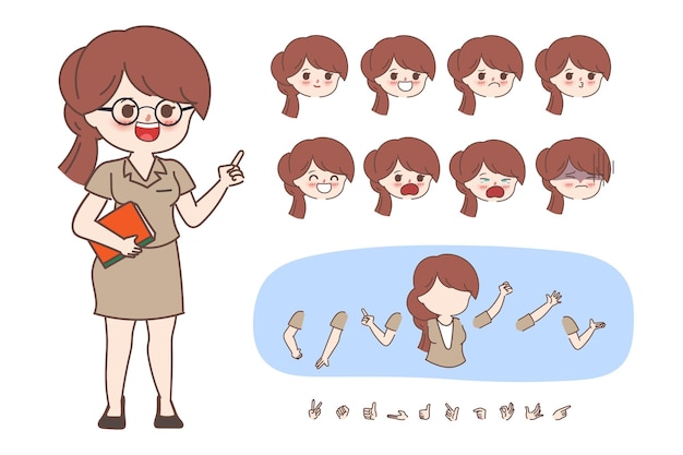 만화 손으로 그린 낙서 교사 여자 애니메이션을위한 캐릭터 생성 디자인