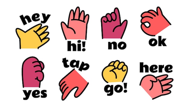 Cartoon hand gesture collection tags