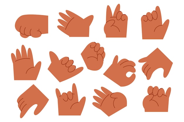 Hand gesture set. human hands showing thumbs up, pointing and