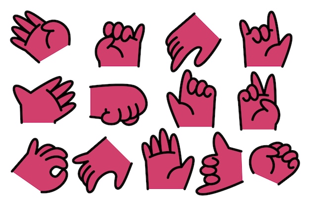 Cartoon hand gesture collection with different skin tones