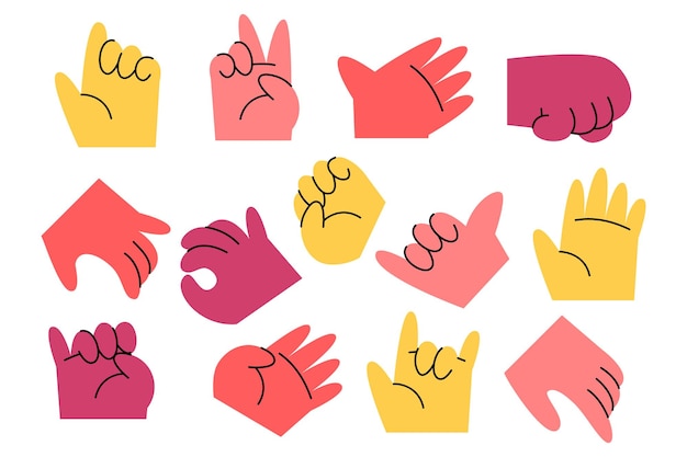 Free vector cartoon hand gesture collection with different skin tones