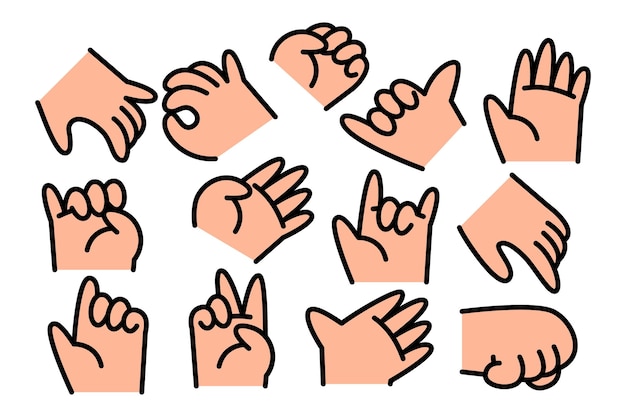 Cartoon hand gesture collection with light skin tone