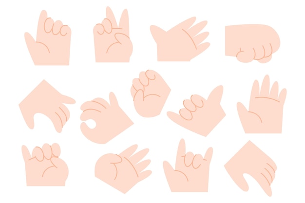 Коллекция мультяшных жестов рук со светлым оттенком кожи