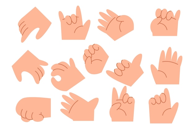 Коллекция мультяшных жестов рук со светлым оттенком кожи