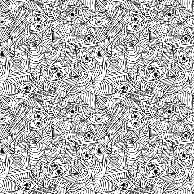 Cartoon handdrawn doodles hippie seamless pattern