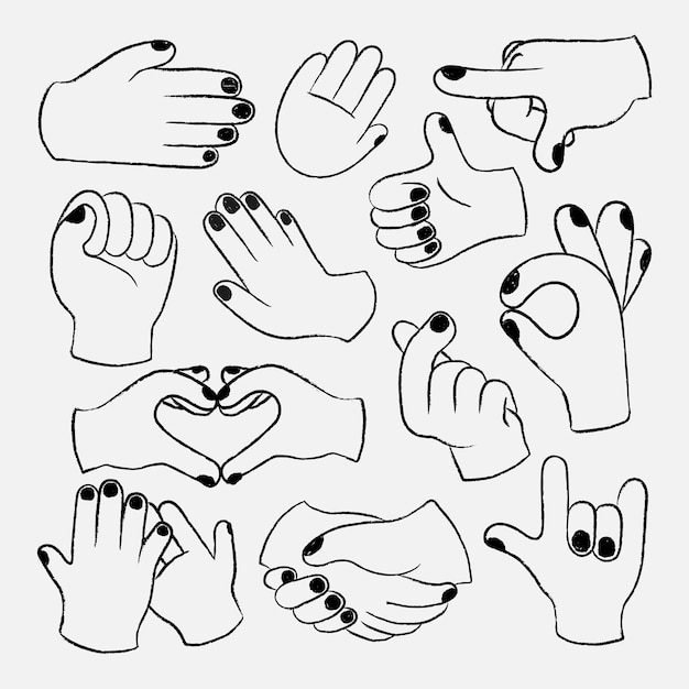 Free vector cartoon hands sticker, cute doodle clip art vector set