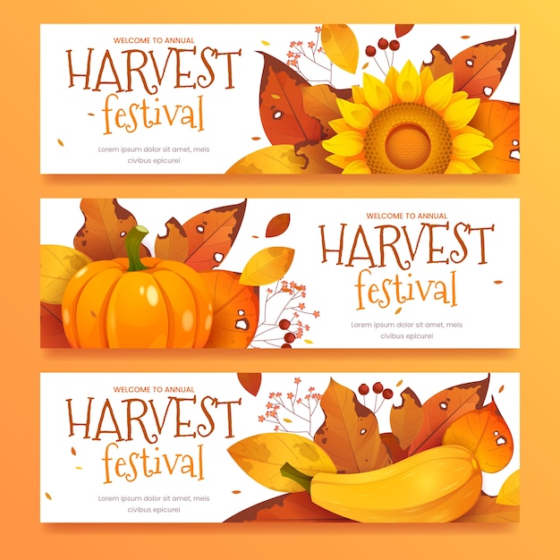 Free vector cartoon harvest festival collection horizontal banner