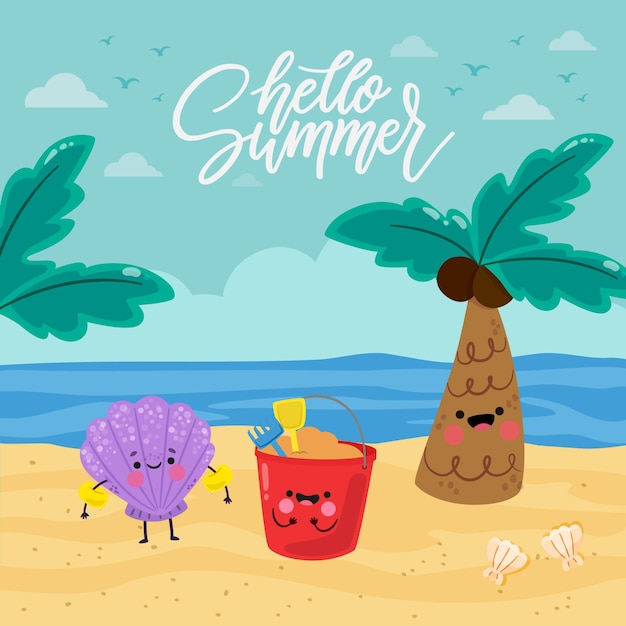 Free vector cartoon hello summer illustration