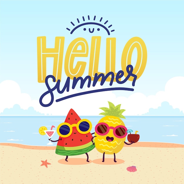 Cartoon hello summer illustration