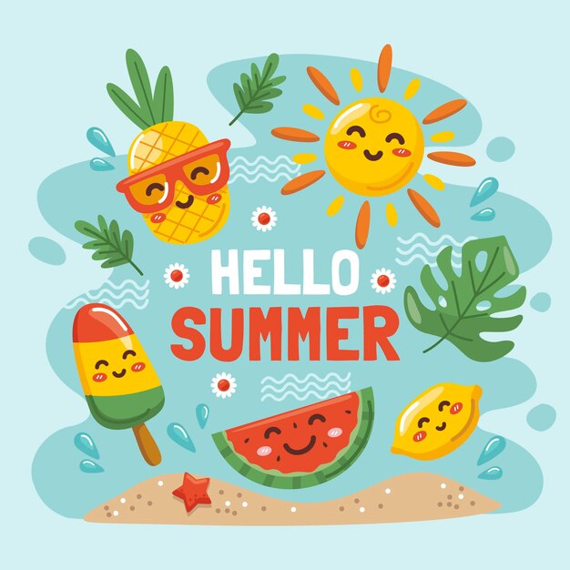 Cartoon hello summer illustration