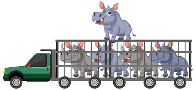 Free vector cartoon hippos transported in truck