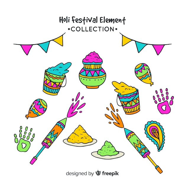 Free Vector cartoon holi festival element pack