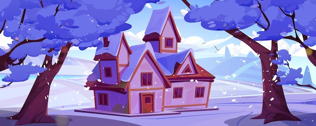 Cartoon house in winter season vector illustration